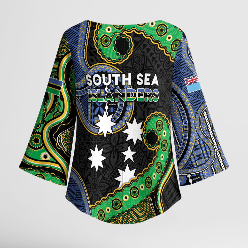 South Sea Islanders And Fiji Kimono Sleeve Blouse Fijian Coat Of Arms And Southern Cross DT05 - Polynesian Pride