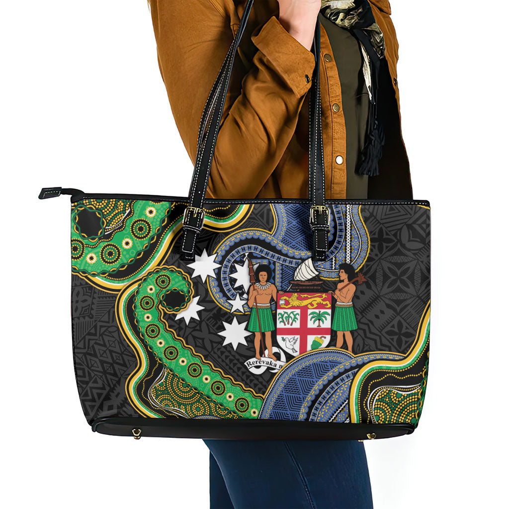 South Sea Islanders And Fiji Leather Tote Bag Fijian Coat Of Arms And Southern Cross DT05 - Polynesian Pride
