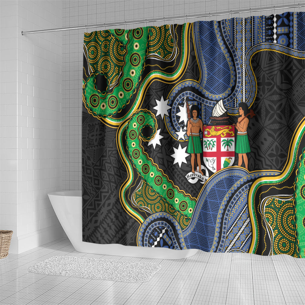 South Sea Islanders And Fiji Shower Curtain Fijian Coat Of Arms And Southern Cross DT05 - Polynesian Pride