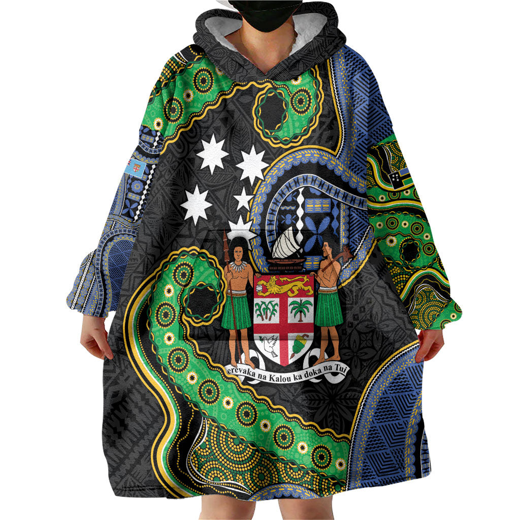South Sea Islanders And Fiji Wearable Blanket Hoodie Fijian Coat Of Arms And Southern Cross DT05 - Polynesian Pride