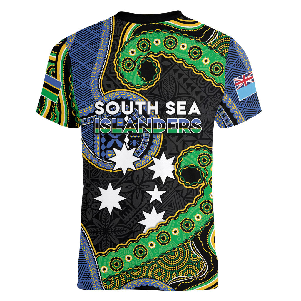 South Sea Islanders And Fiji Women V-Neck T-Shirt Fijian Coat Of Arms And Southern Cross DT05 - Polynesian Pride