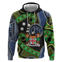 South Sea Islanders And Fiji Zip Hoodie Fijian Coat Of Arms And Southern Cross DT05 Pullover Hoodie Black - Polynesian Pride