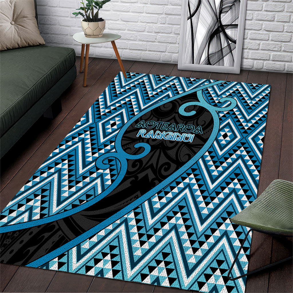 Aotearoa Atua Ranginui Area Rug Maori Sky Father Koru Patterns DT05 Blue - Polynesian Pride
