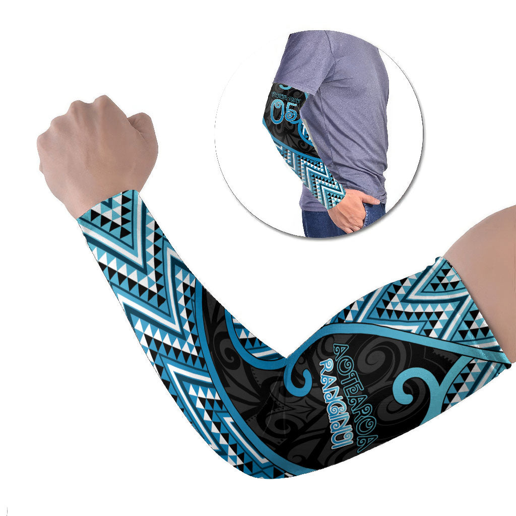 Custom Aotearoa Atua Ranginui Arm Sleeves Maori Sky Father Koru Patterns DT05 Set of 2 Blue - Polynesian Pride