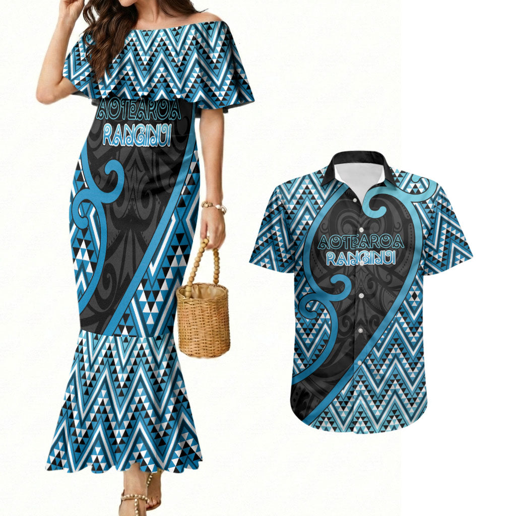 Custom Aotearoa Atua Ranginui Couples Matching Mermaid Dress and Hawaiian Shirt Maori Sky Father Koru Patterns