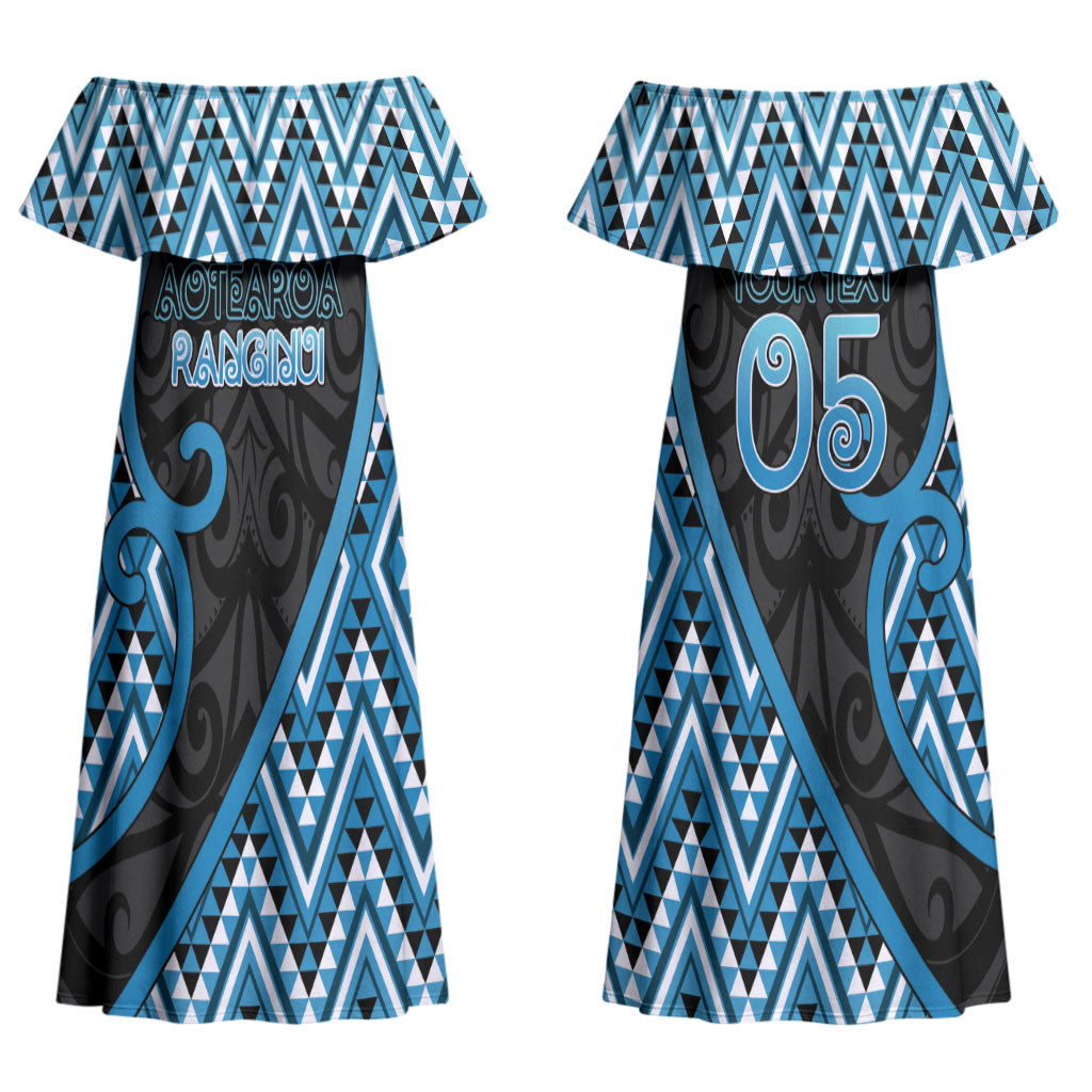 Custom Aotearoa Atua Ranginui Couples Matching Off Shoulder Maxi Dress and Long Sleeve Button Shirt Maori Sky Father Koru Patterns