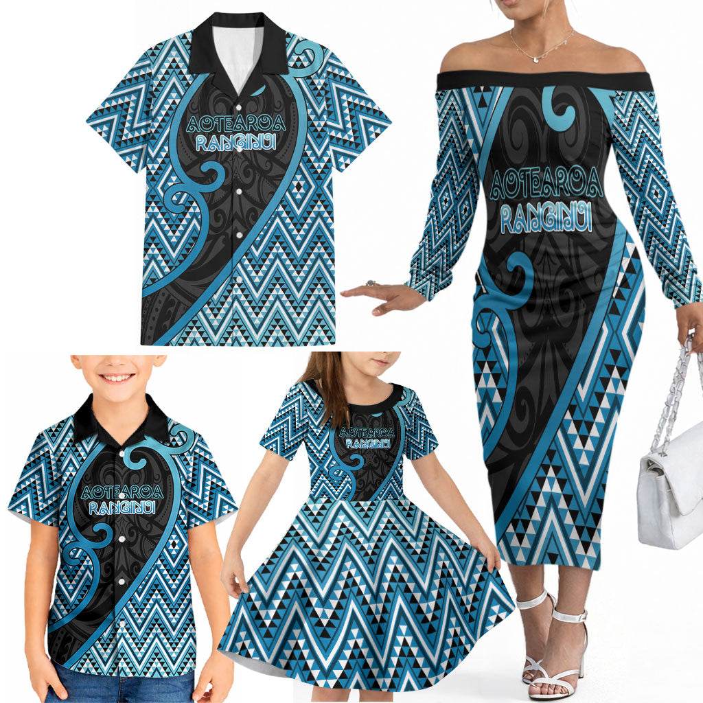 Custom Aotearoa Atua Ranginui Family Matching Off The Shoulder Long Sleeve Dress and Hawaiian Shirt Maori Sky Father Koru Patterns DT05 - Polynesian Pride