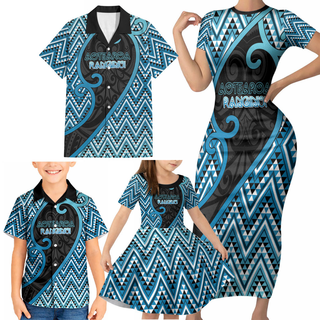 Custom Aotearoa Atua Ranginui Family Matching Short Sleeve Bodycon Dress and Hawaiian Shirt Maori Sky Father Koru Patterns DT05 - Polynesian Pride