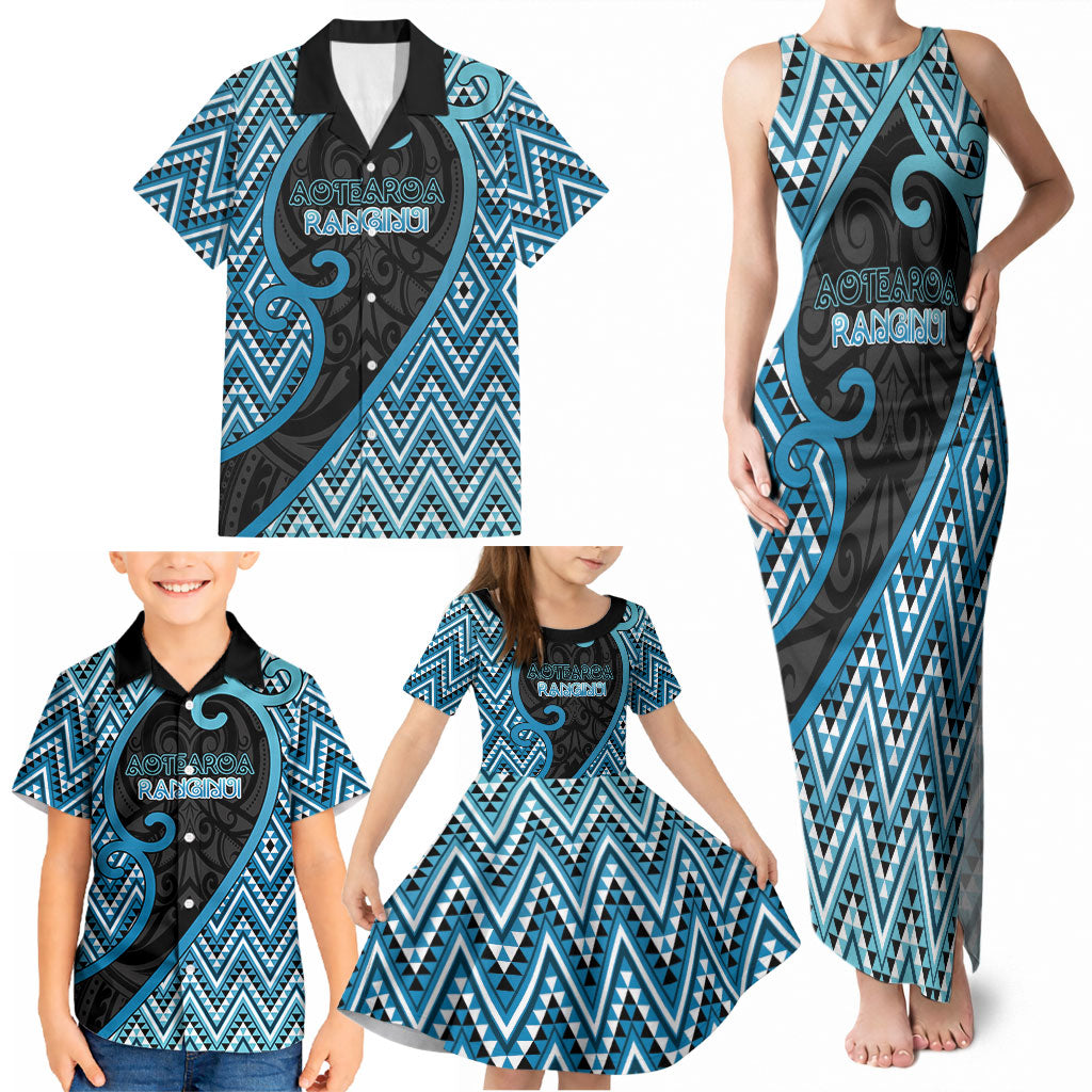 Custom Aotearoa Atua Ranginui Family Matching Tank Maxi Dress and Hawaiian Shirt Maori Sky Father Koru Patterns