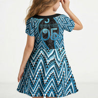 Custom Aotearoa Atua Ranginui Kid Short Sleeve Dress Maori Sky Father Koru Patterns