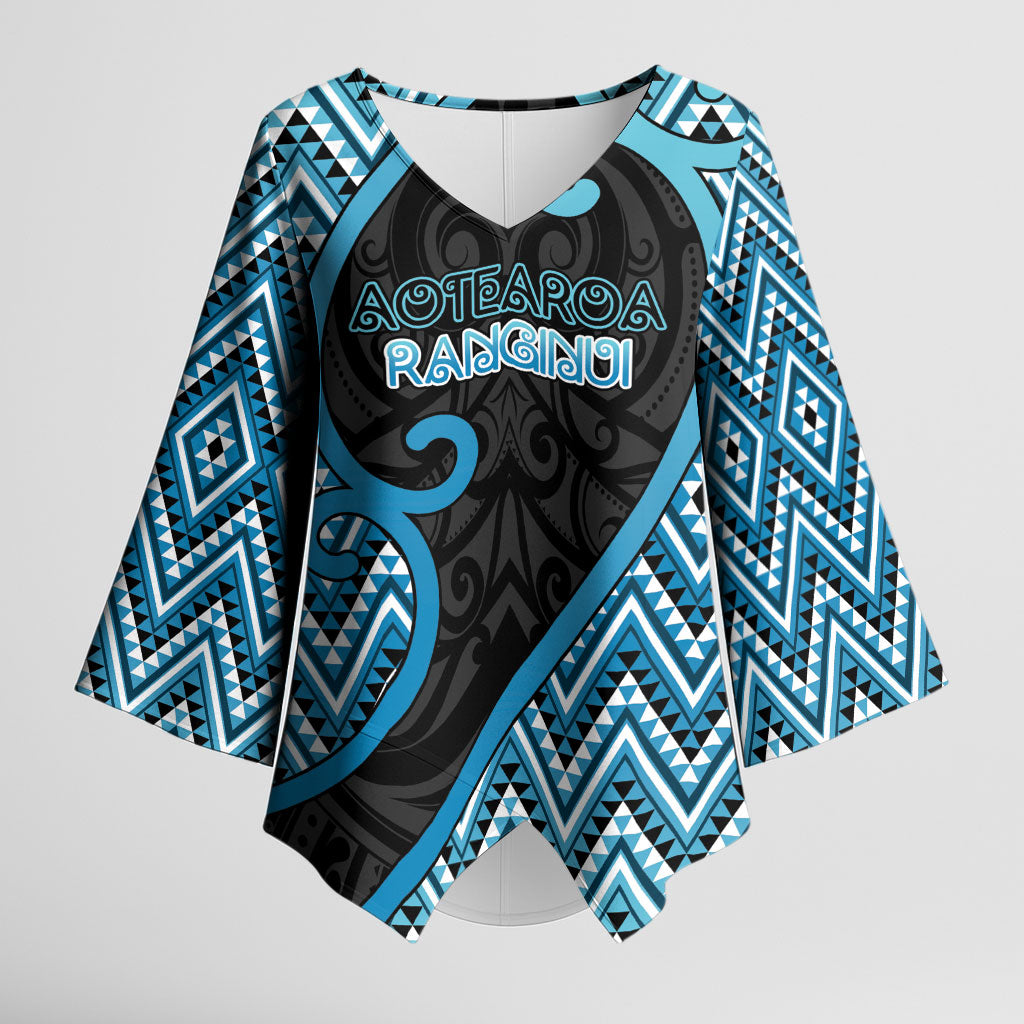 Custom Aotearoa Atua Ranginui Kimono Sleeve Blouse Maori Sky Father Koru Patterns DT05 Female Blue - Polynesian Pride