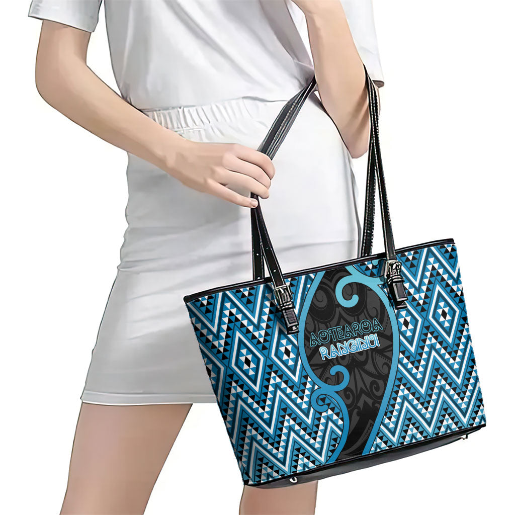 Aotearoa Atua Ranginui Leather Tote Bag Maori Sky Father Koru Patterns