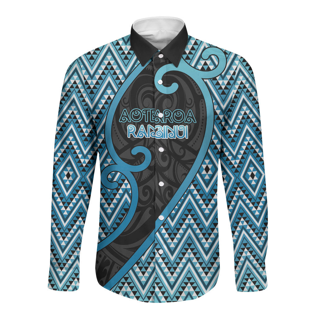 Custom Aotearoa Atua Ranginui Long Sleeve Button Shirt Maori Sky Father Koru Patterns DT05 Unisex Blue - Polynesian Pride