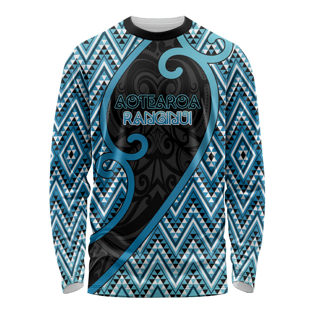 Custom Aotearoa Atua Ranginui Long Sleeve Shirt Maori Sky Father Koru Patterns DT05 Unisex Blue - Polynesian Pride
