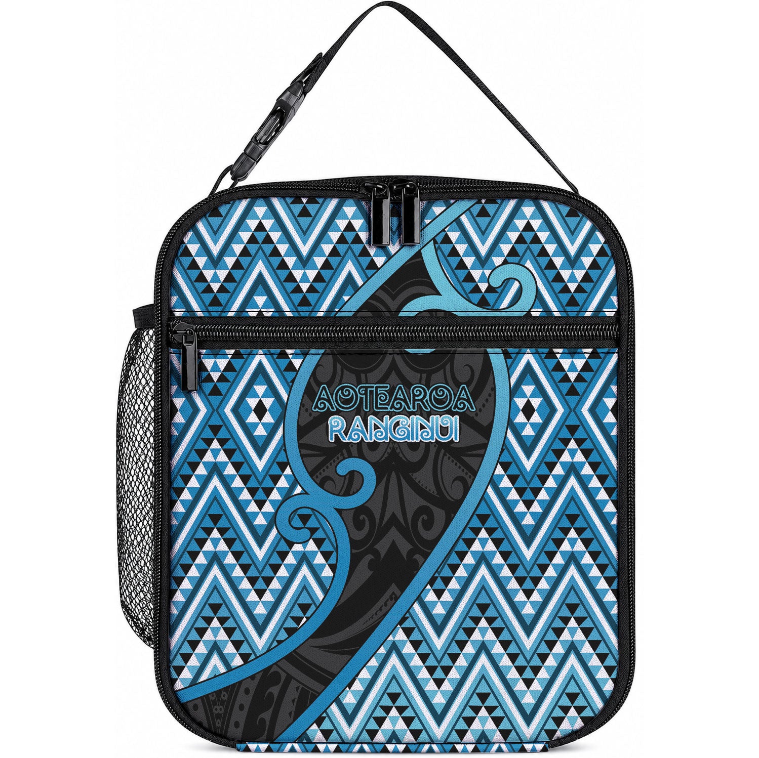 Aotearoa Atua Ranginui Lunch Bag Maori Sky Father Koru Patterns DT05 10.2 × 8.3 × 4.3 inch Blue - Polynesian Pride
