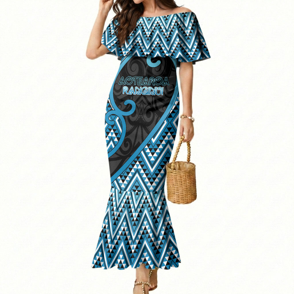 Custom Aotearoa Atua Ranginui Mermaid Dress Maori Sky Father Koru Patterns DT05 Women Blue - Polynesian Pride