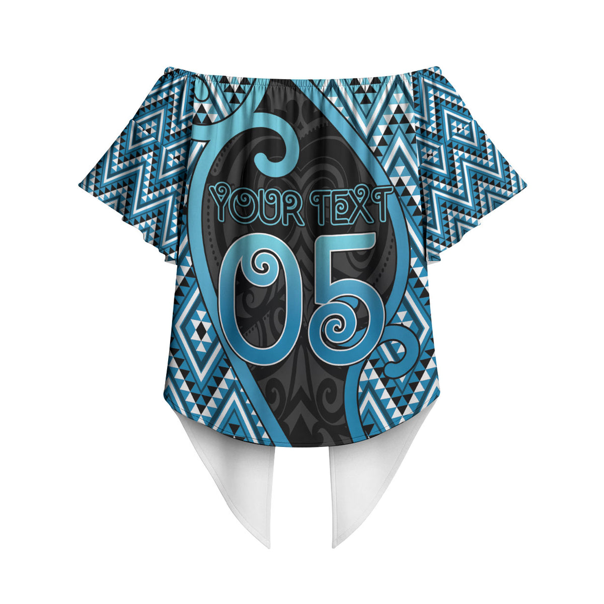 Custom Aotearoa Atua Ranginui Off Shoulder Wrap Waist Top Maori Sky Father Koru Patterns