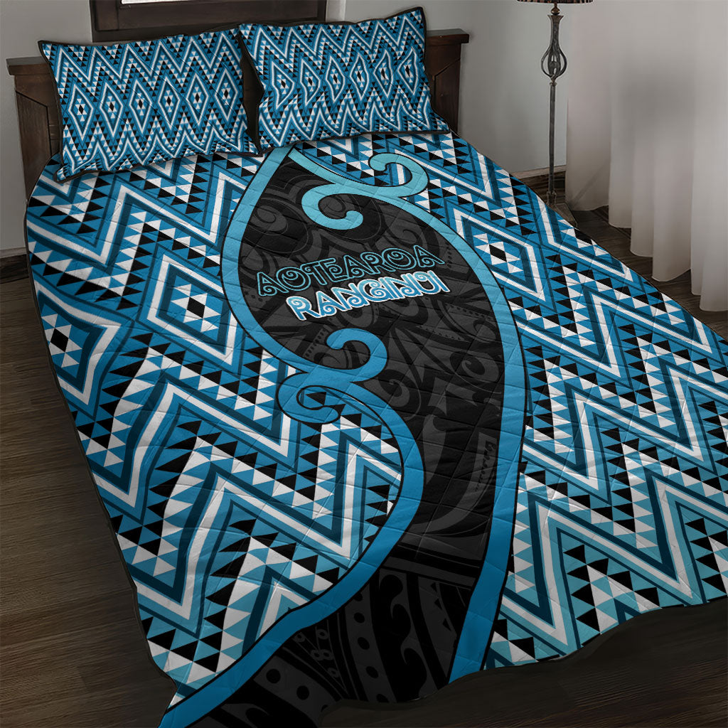 Aotearoa Atua Ranginui Quilt Bed Set Maori Sky Father Koru Patterns DT05 Blue - Polynesian Pride