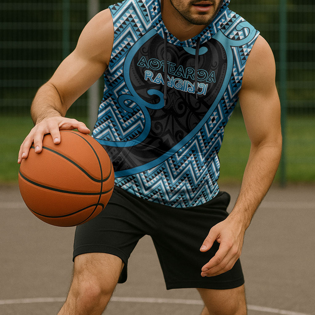Custom Aotearoa Atua Ranginui Sleeveless Hoodie Maori Sky Father Koru Patterns