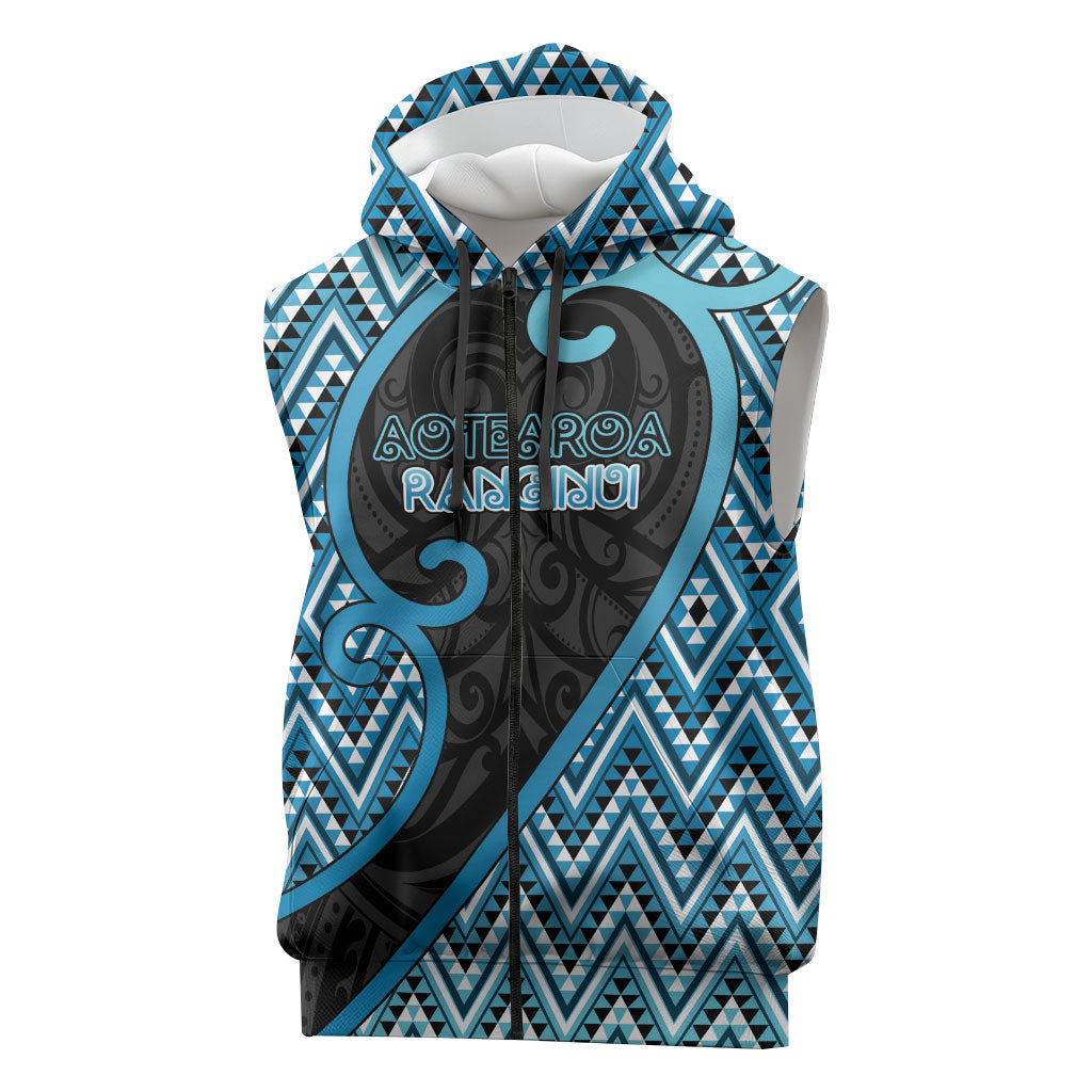 Custom Aotearoa Atua Ranginui Sleeveless Zip Hoodie Maori Sky Father Koru Patterns DT05 Blue - Polynesian Pride