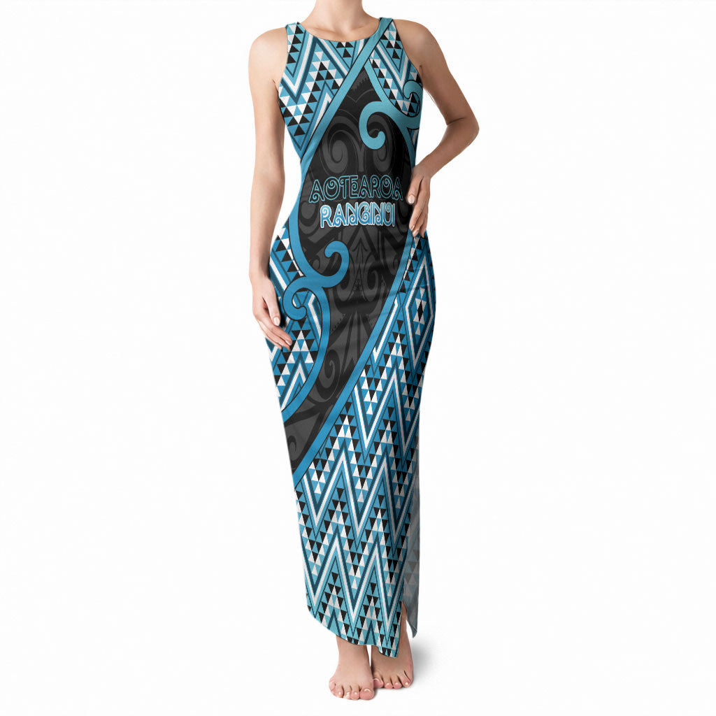 Custom Aotearoa Atua Ranginui Tank Maxi Dress Maori Sky Father Koru Patterns DT05 Women Blue - Polynesian Pride