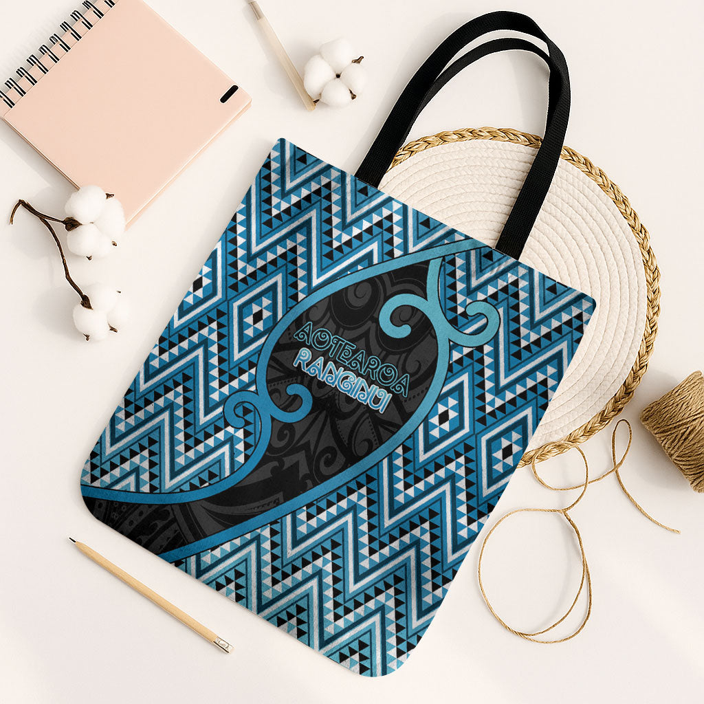 Aotearoa Atua Ranginui Tote Bag Maori Sky Father Koru Patterns DT05 Black Strap One Size Blue - Polynesian Pride