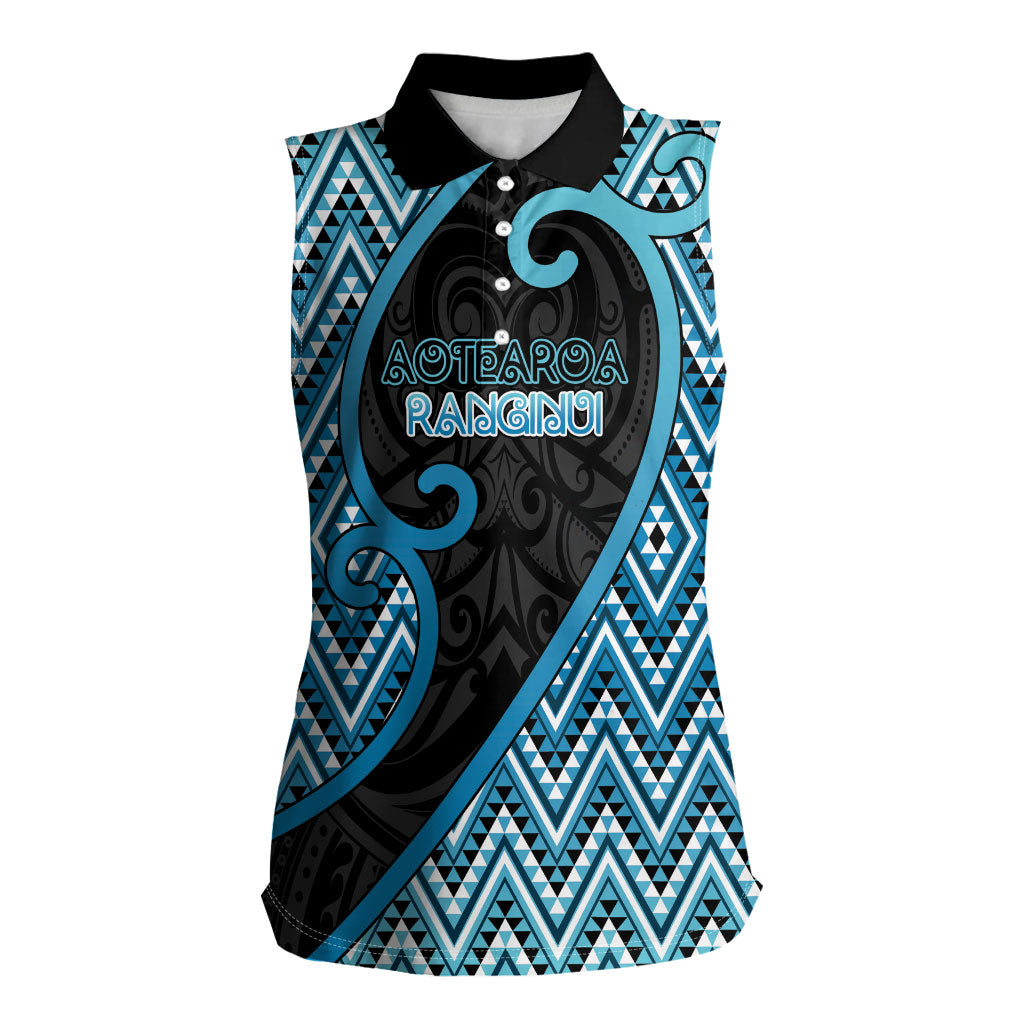 Custom Aotearoa Atua Ranginui Women Sleeveless Polo Shirt Maori Sky Father Koru Patterns DT05 Female Blue - Polynesian Pride