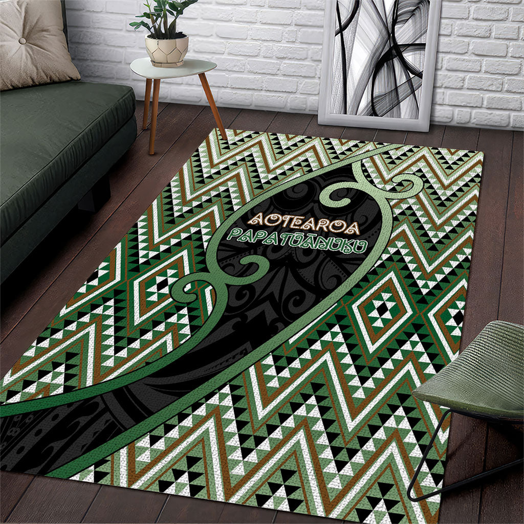 Aotearoa Atua Papatuanuku Area Rug Earth Mother Father Koru Patterns DT05 Green - Polynesian Pride