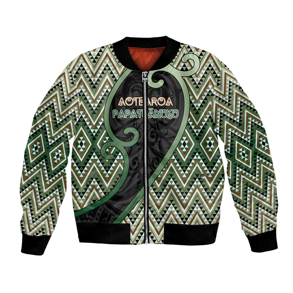 Custom Aotearoa Atua Papatuanuku Bomber Jacket Earth Mother Father Koru Patterns DT05 Unisex Green - Polynesian Pride