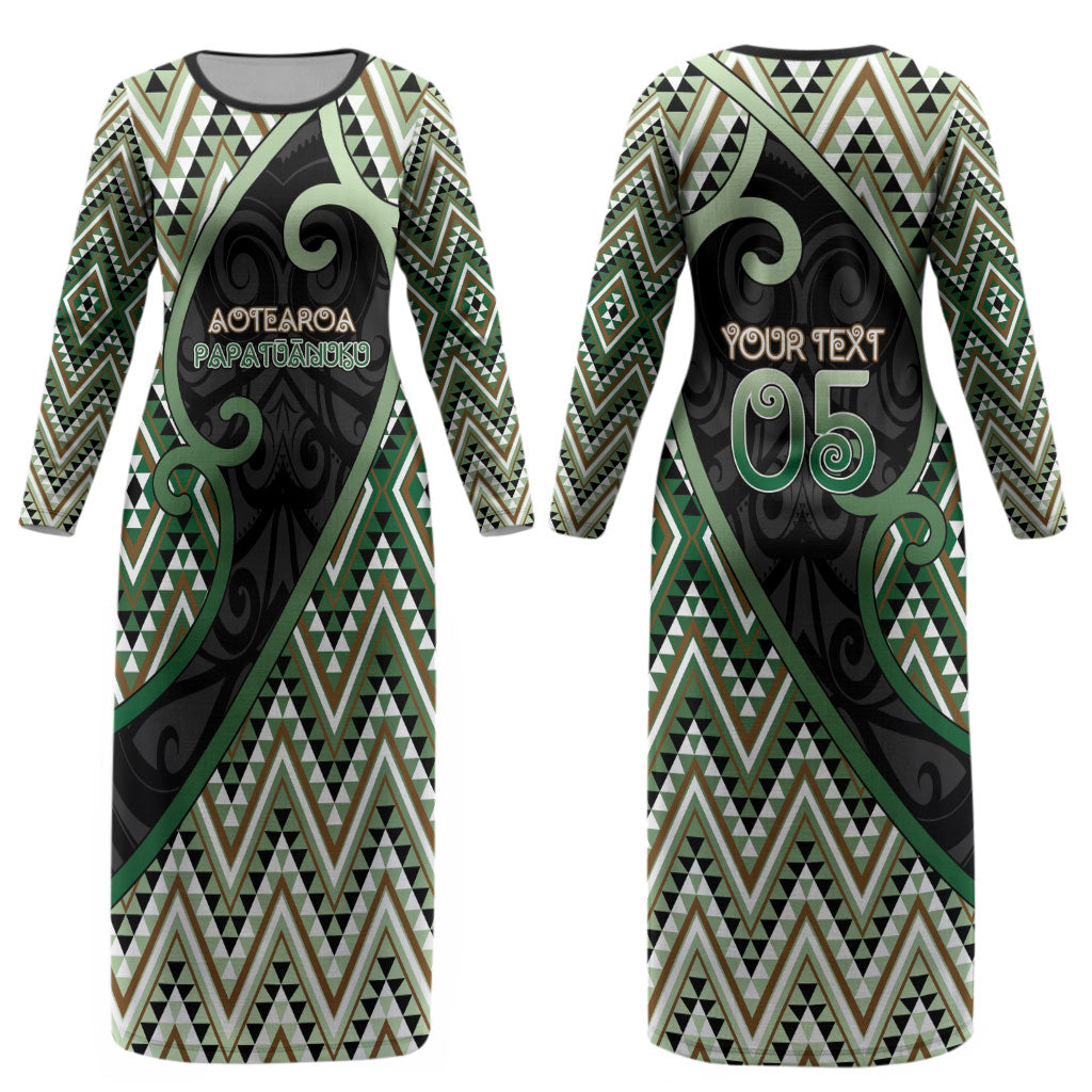 Custom Aotearoa Atua Papatuanuku Couples Matching Long Sleeve Bodycon Dress and Long Sleeve Button Shirt Earth Mother Father Koru Patterns