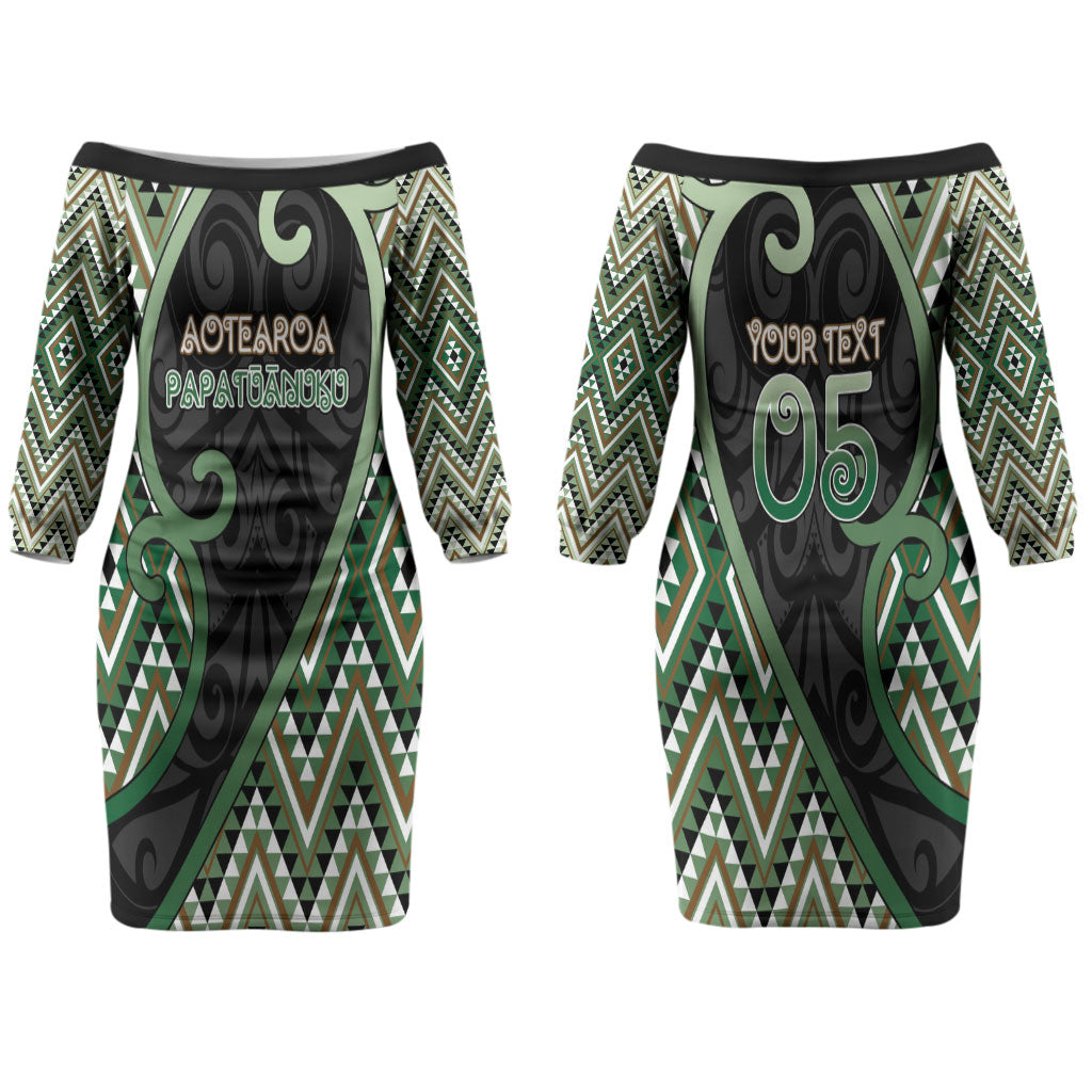 Custom Aotearoa Atua Papatuanuku Couples Matching Off The Shoulder Long Sleeve Dress and Long Sleeve Button Shirt Earth Mother Father Koru Patterns