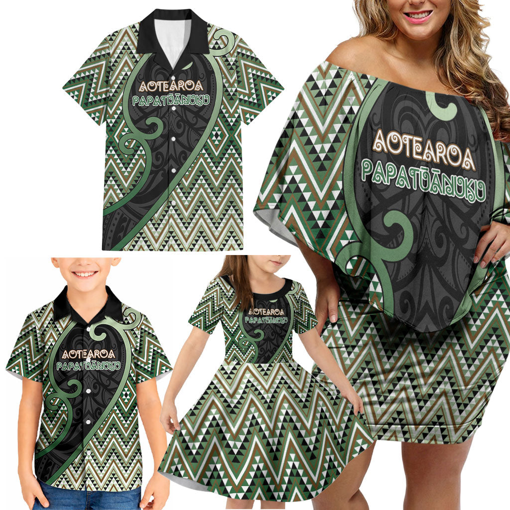 Custom Aotearoa Atua Papatuanuku Family Matching Off Shoulder Short Dress and Hawaiian Shirt Earth Mother Father Koru Patterns DT05 - Polynesian Pride