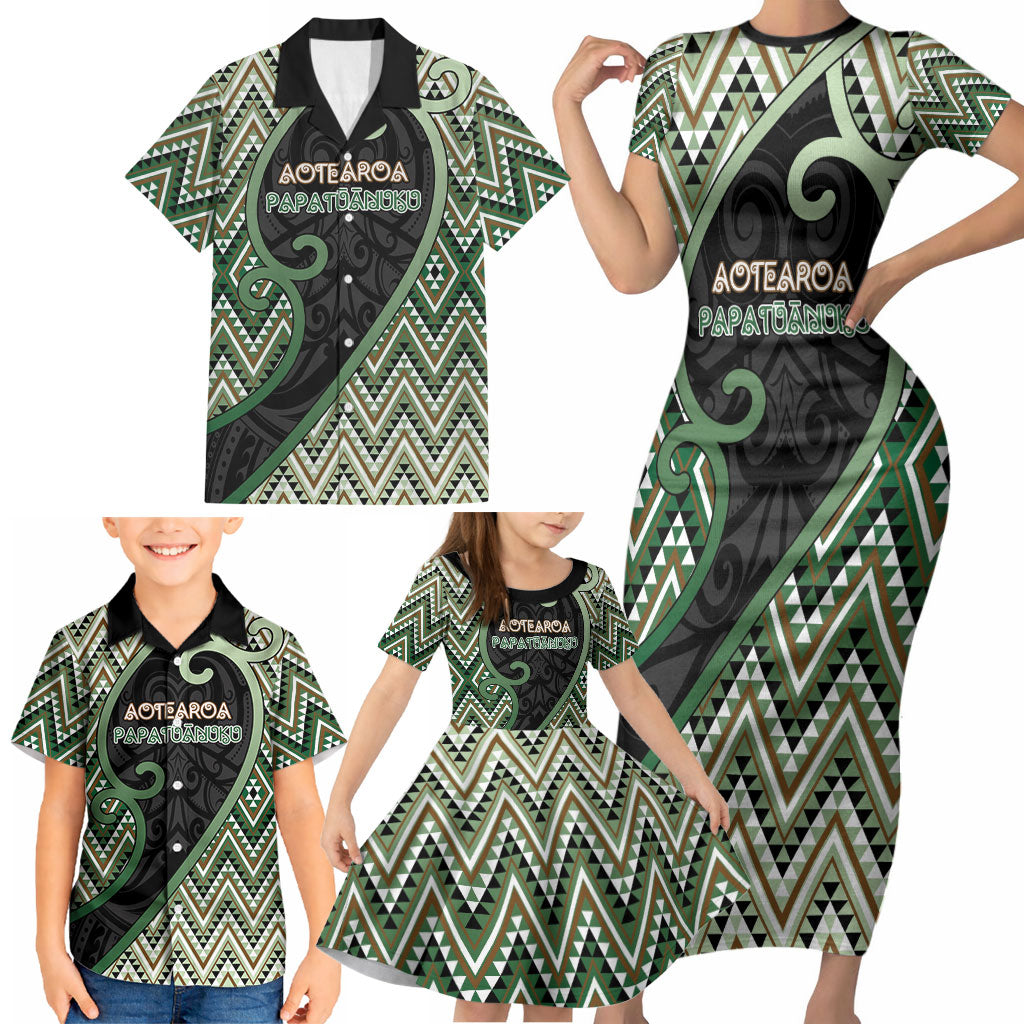 Custom Aotearoa Atua Papatuanuku Family Matching Short Sleeve Bodycon Dress and Hawaiian Shirt Earth Mother Father Koru Patterns DT05 - Polynesian Pride