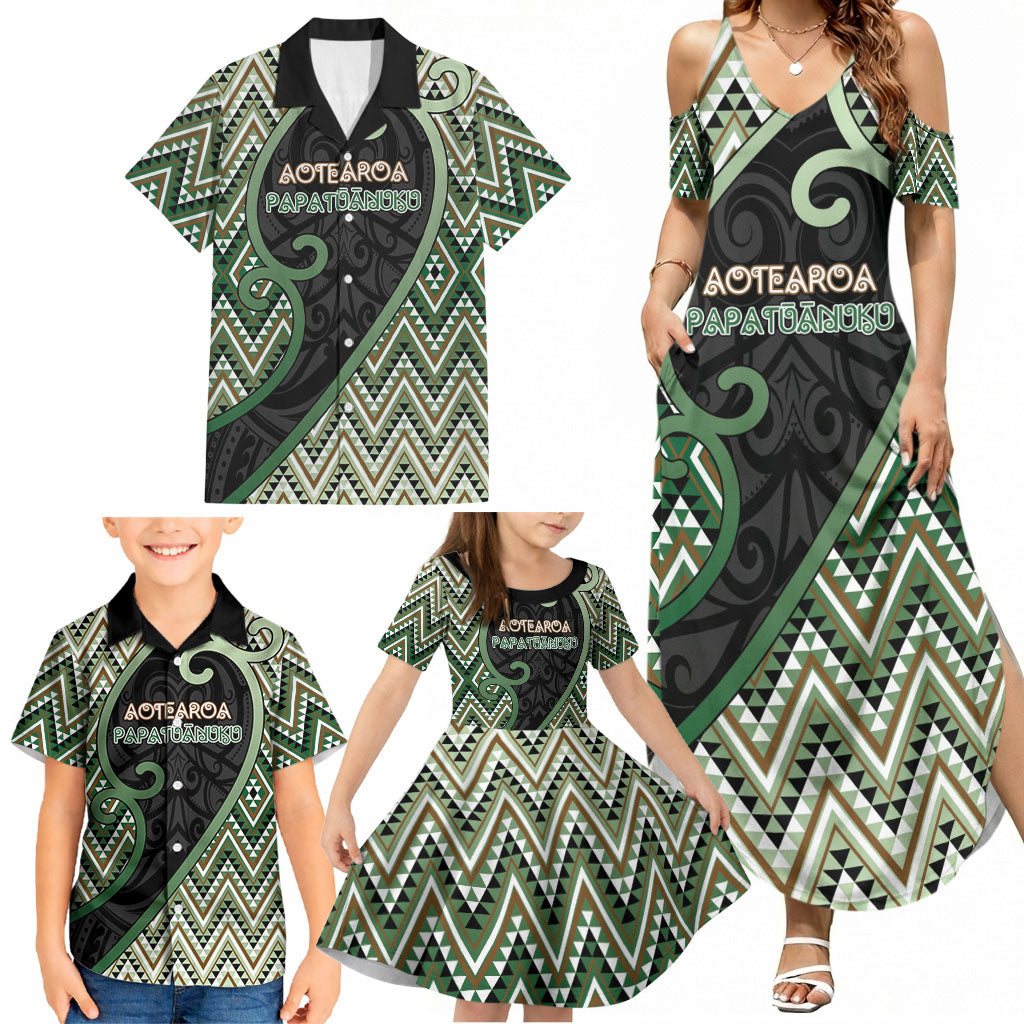 Custom Aotearoa Atua Papatuanuku Family Matching Summer Maxi Dress and Hawaiian Shirt Earth Mother Father Koru Patterns DT05 - Polynesian Pride