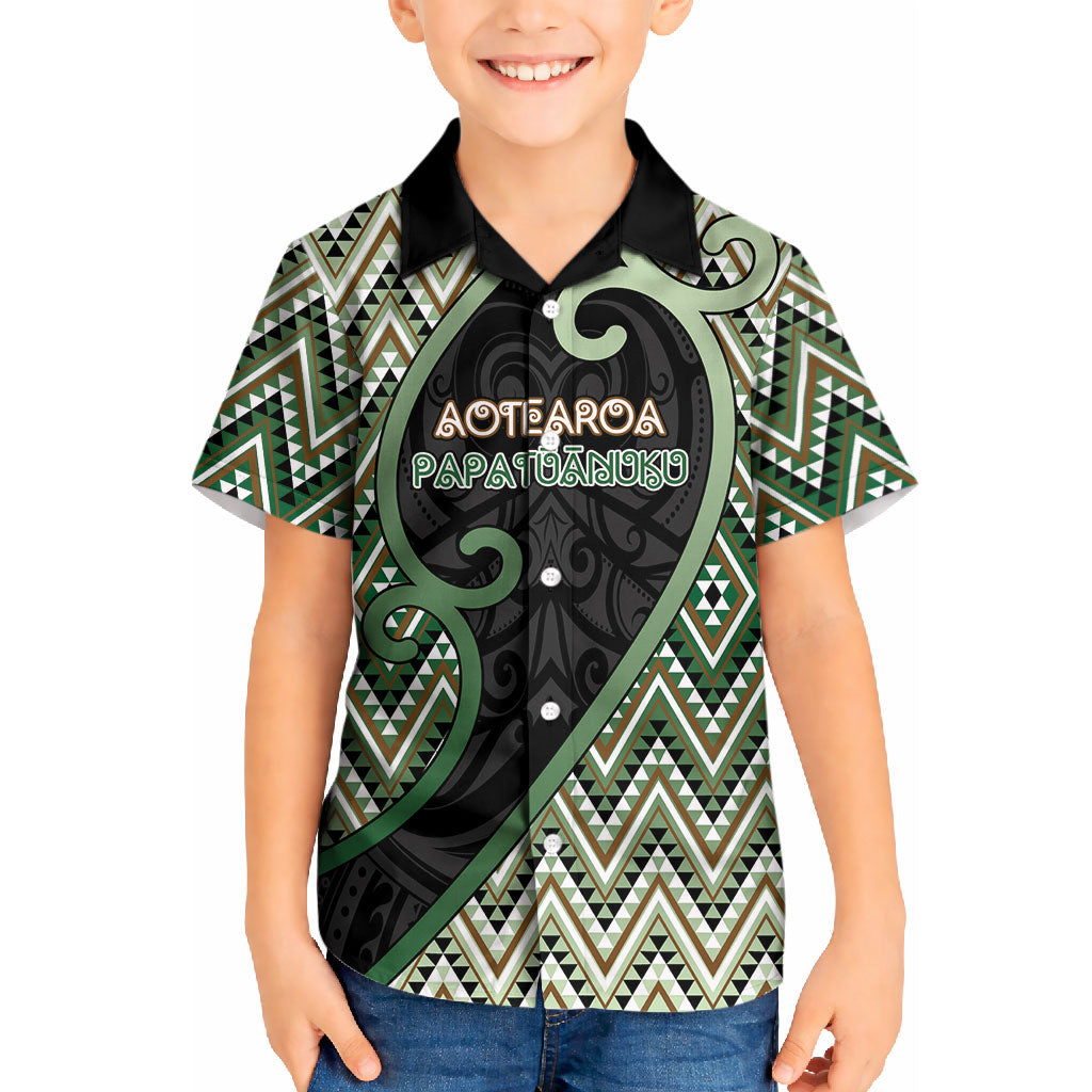 Custom Aotearoa Atua Papatuanuku Kid Hawaiian Shirt Earth Mother Father Koru Patterns DT05 Kid Green - Polynesian Pride