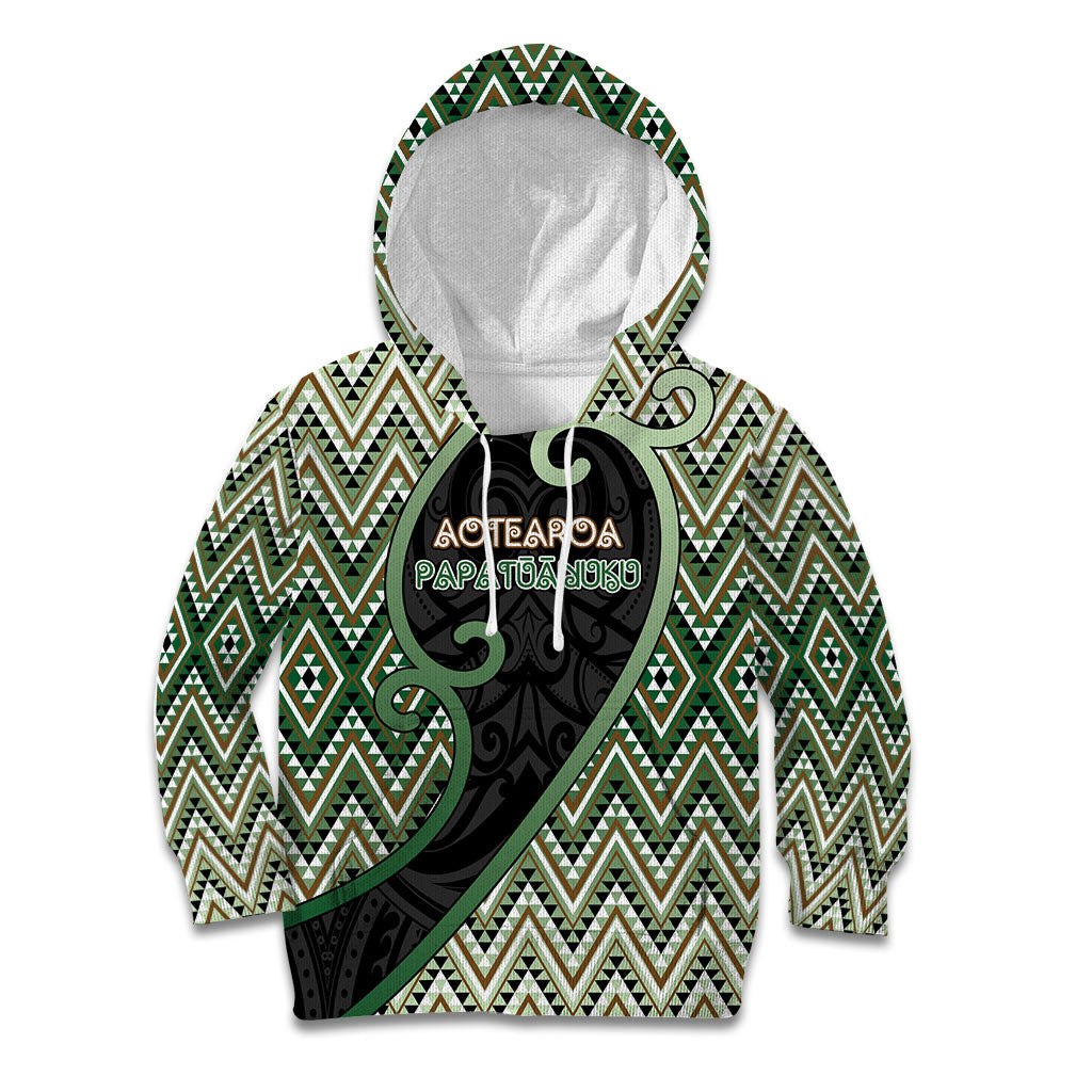 Custom Aotearoa Atua Papatuanuku Kid Hoodie Earth Mother Father Koru Patterns DT05 Hoodie Green - Polynesian Pride