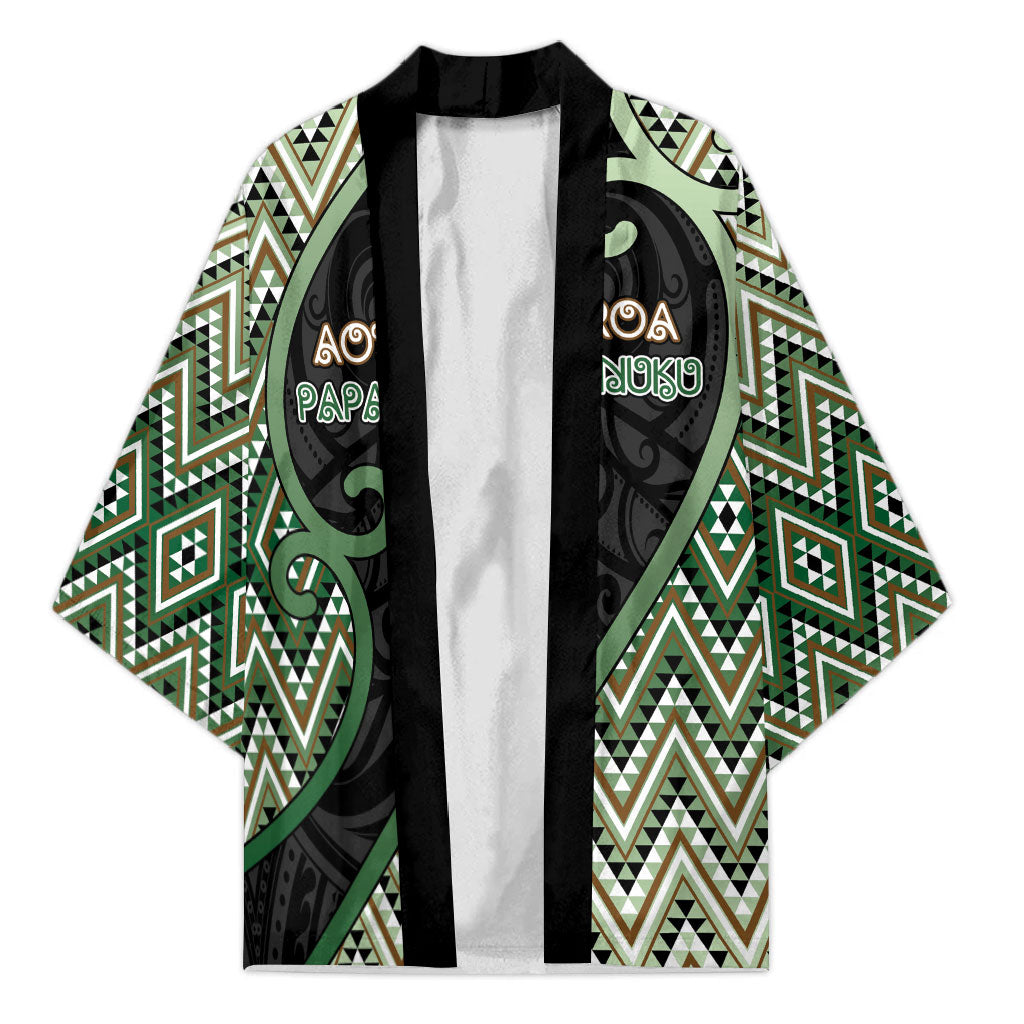 Custom Aotearoa Atua Papatuanuku Kimono Earth Mother Father Koru Patterns DT05 Unisex Green - Polynesian Pride
