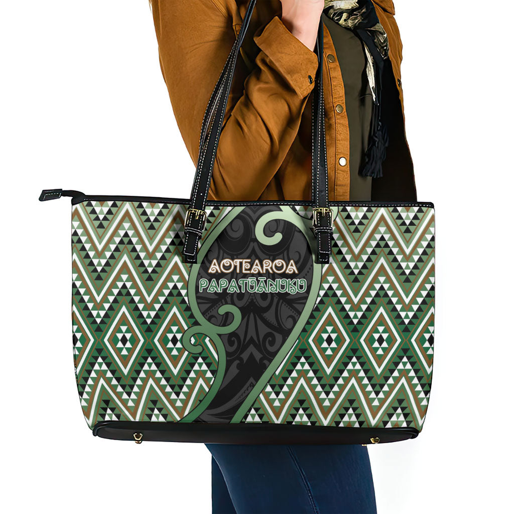 Aotearoa Atua Papatuanuku Leather Tote Bag Earth Mother Father Koru Patterns