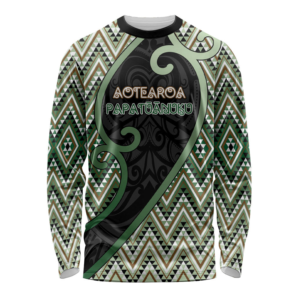 Custom Aotearoa Atua Papatuanuku Long Sleeve Shirt Earth Mother Father Koru Patterns DT05 Unisex Green - Polynesian Pride