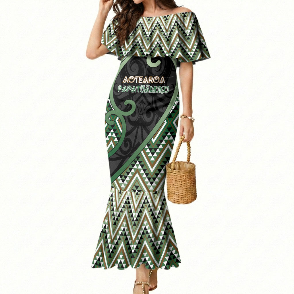 Custom Aotearoa Atua Papatuanuku Mermaid Dress Earth Mother Father Koru Patterns DT05 Women Green - Polynesian Pride
