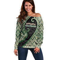 Custom Aotearoa Atua Papatuanuku Off Shoulder Sweater Earth Mother Father Koru Patterns