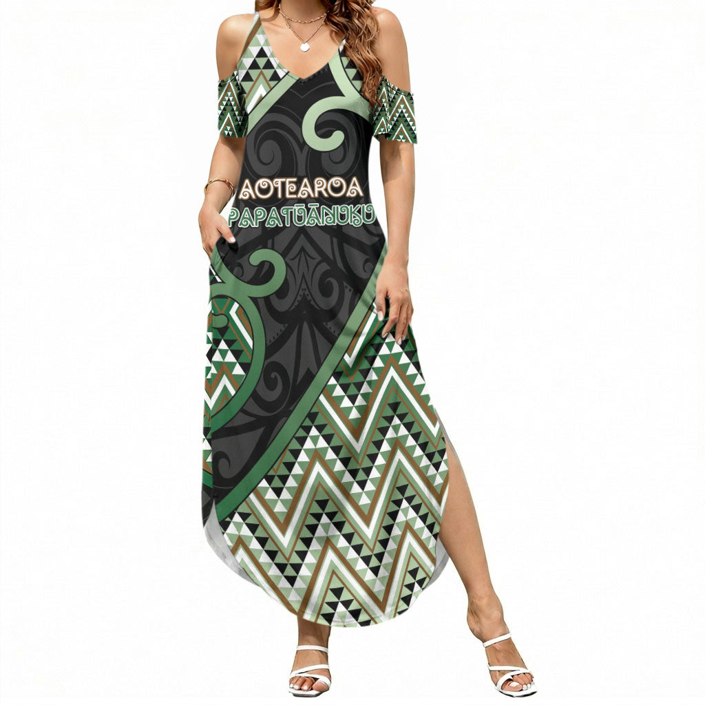 Custom Aotearoa Atua Papatuanuku Summer Maxi Dress Earth Mother Father Koru Patterns DT05 Women Green - Polynesian Pride
