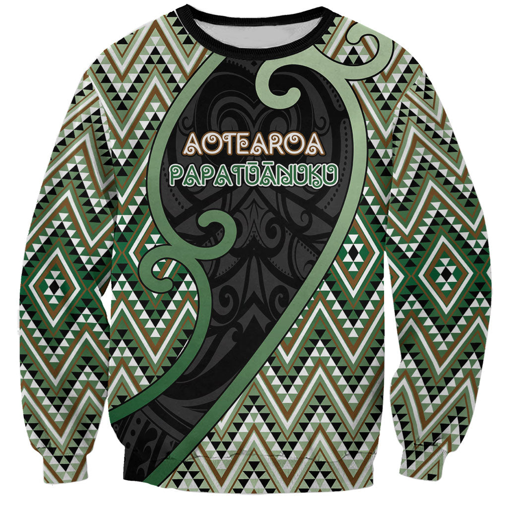 Custom Aotearoa Atua Papatuanuku Sweatshirt Earth Mother Father Koru Patterns DT05 Unisex Green - Polynesian Pride