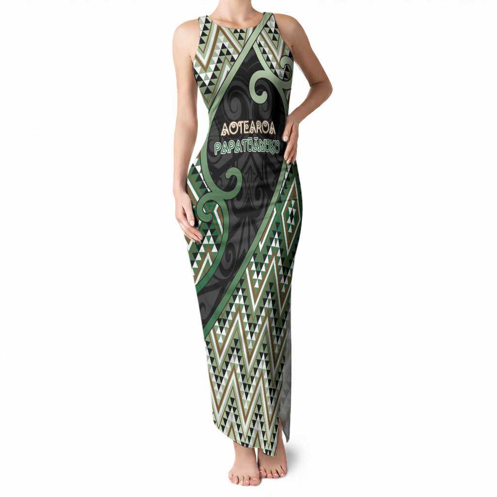 Custom Aotearoa Atua Papatuanuku Tank Maxi Dress Earth Mother Father Koru Patterns DT05 Women Green - Polynesian Pride