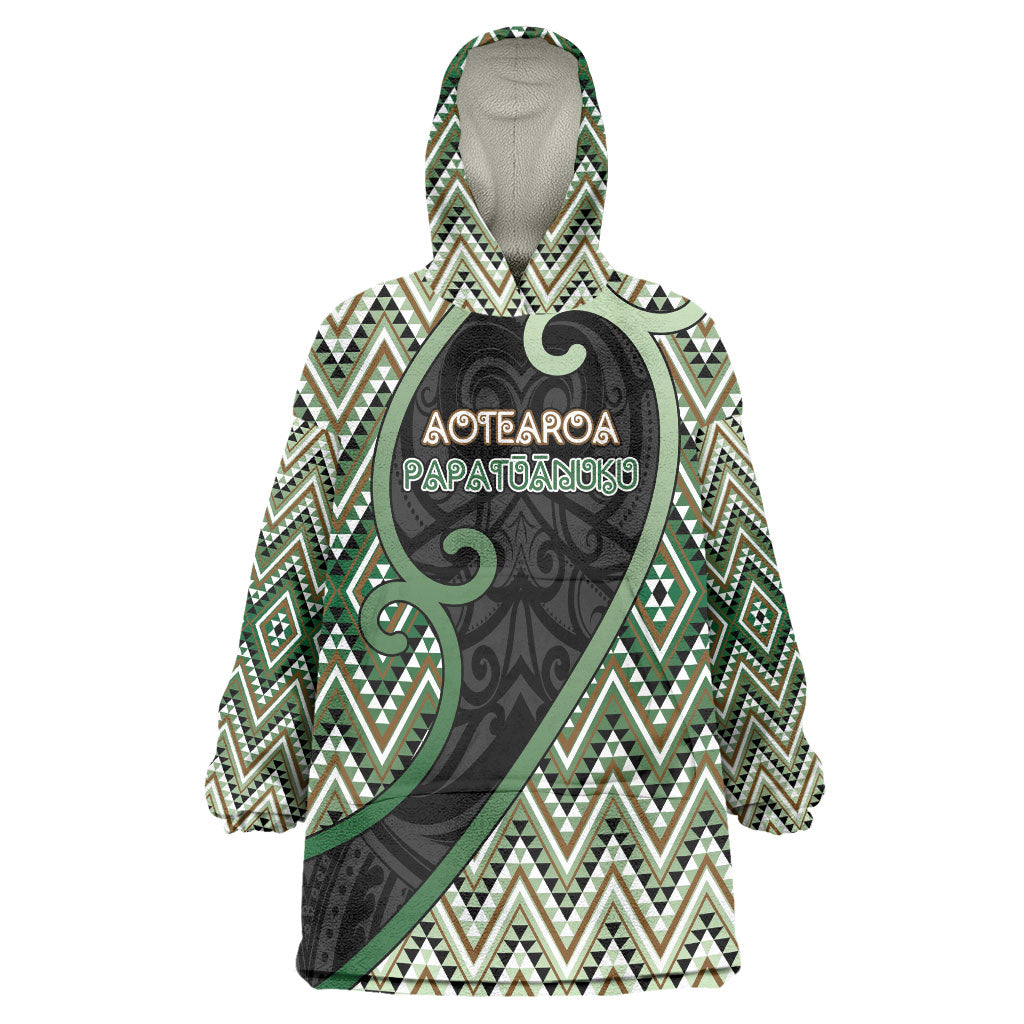 Custom Aotearoa Atua Papatuanuku Wearable Blanket Hoodie Earth Mother Father Koru Patterns DT05 One Size Green - Polynesian Pride