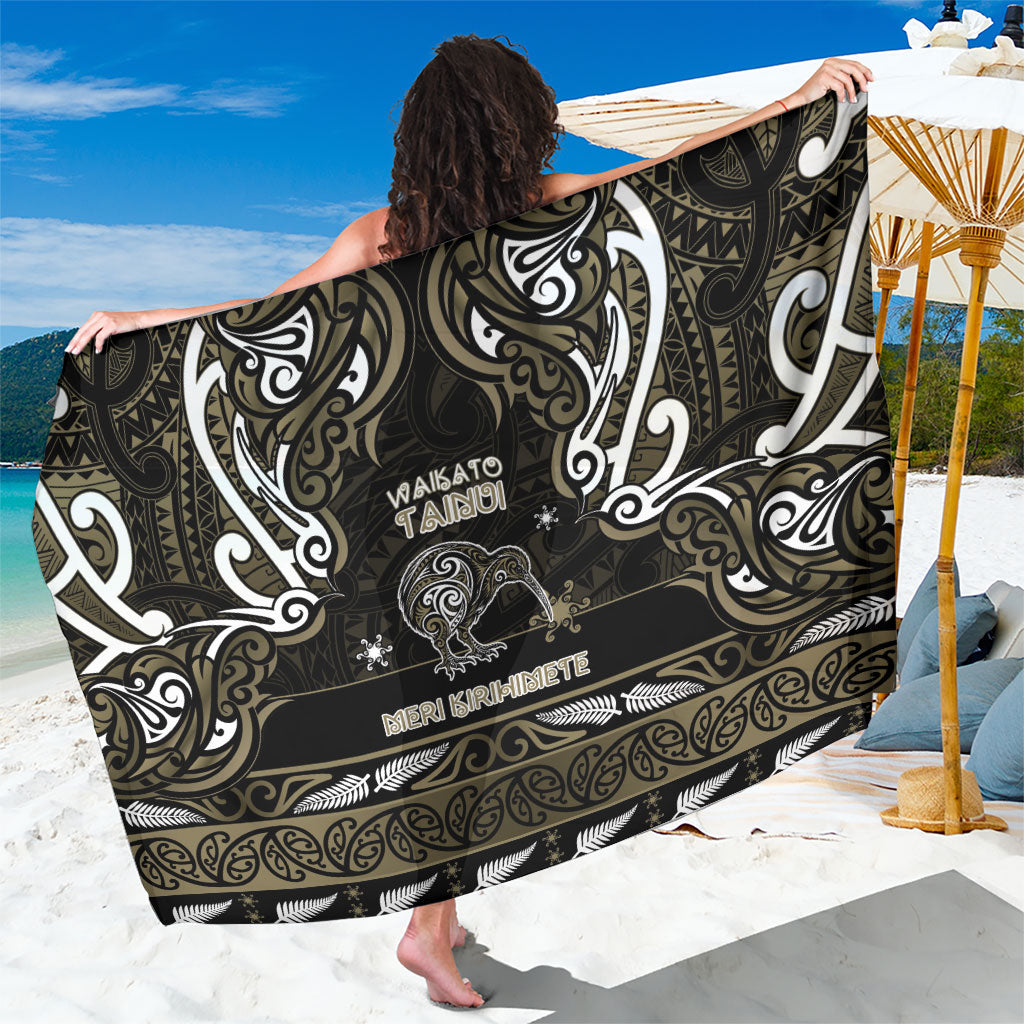 Waikato Tainui Aotearoa Meri Kirihimete Sarong Maori Kiwi Bird Silver Fern Koru Pattern DT05 One Size 44 x 66 inches Gold - Polynesian Pride