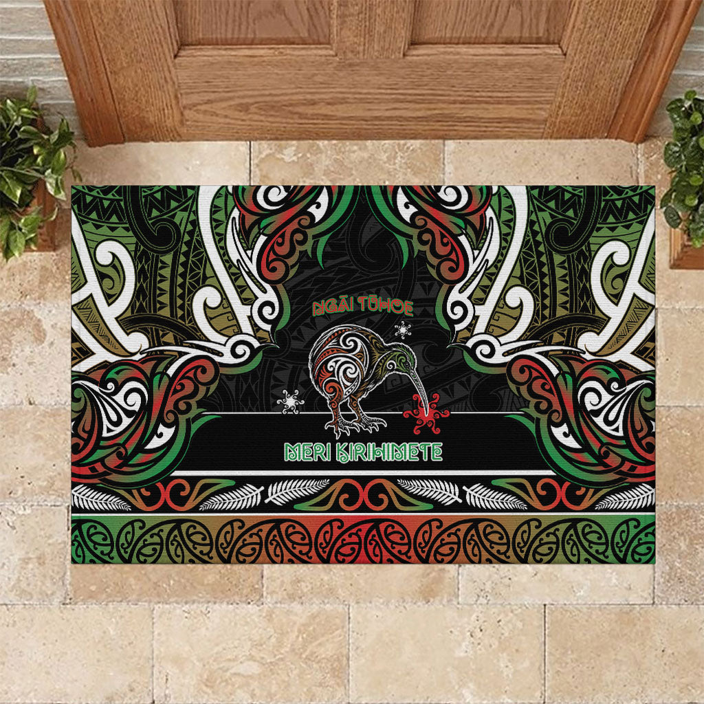 Ngai Tuhoe Aotearoa Meri Kirihimete Rubber Doormat Maori Kiwi Bird Silver Fern Koru Pattern DT05 Multicolor - Polynesian Pride