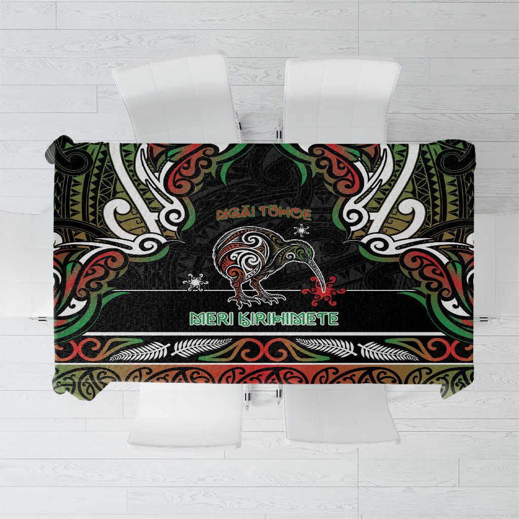 Ngai Tuhoe Aotearoa Meri Kirihimete Tablecloth Maori Kiwi Bird Silver Fern Koru Pattern DT05 Multicolor - Polynesian Pride