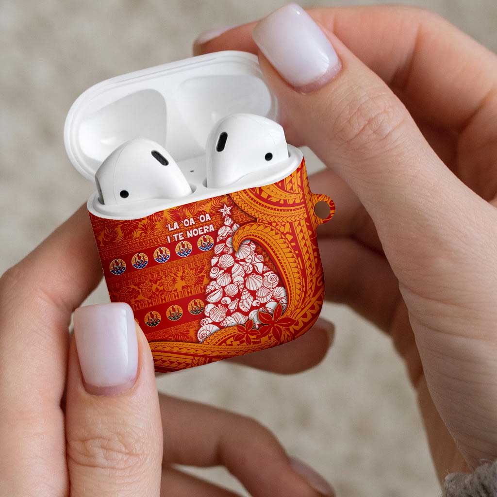 French Polynesia Christmas AirPods Case Seashell Xmas Tree Tribal Waves - Polynesian Pride