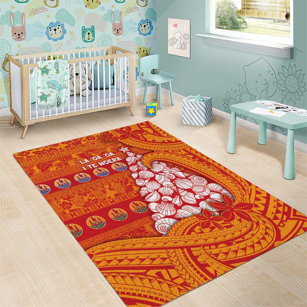 French Polynesia Christmas Area Rug Seashell Xmas Tree Tribal Waves - Polynesian Pride